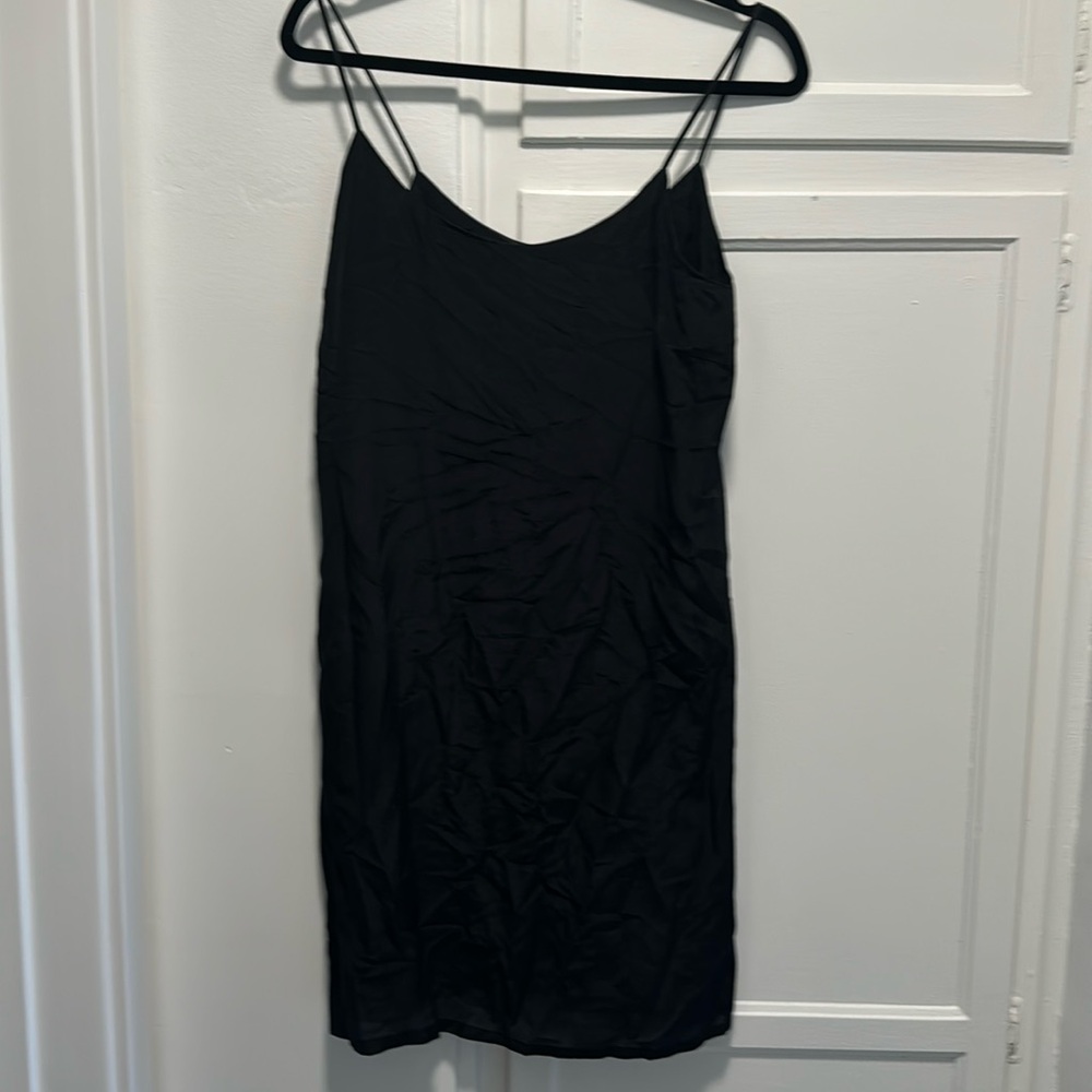 Black DSTLD silk slip cami dress small